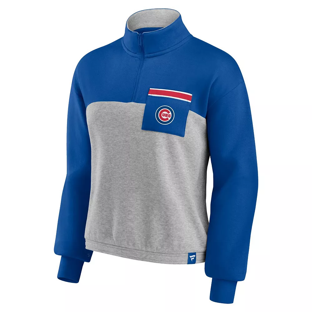 Women's Fanatics Branded Royal/Heather Gray Chicago Cubs Iconic Cinch Waist Quarter-Zip Top 5 Women's Fanatics Branded Royal/Heather Gray Chicago Cubs Iconic Cinch Waist Quarter-Zip Top - Image 3