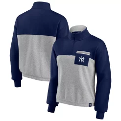 Women's Fanatics Branded Navy/Heather Gray New York Yankees Iconic Cinch Waist Quarter-Zip Top -Fanatics Clothing Shop 5994871 ALT