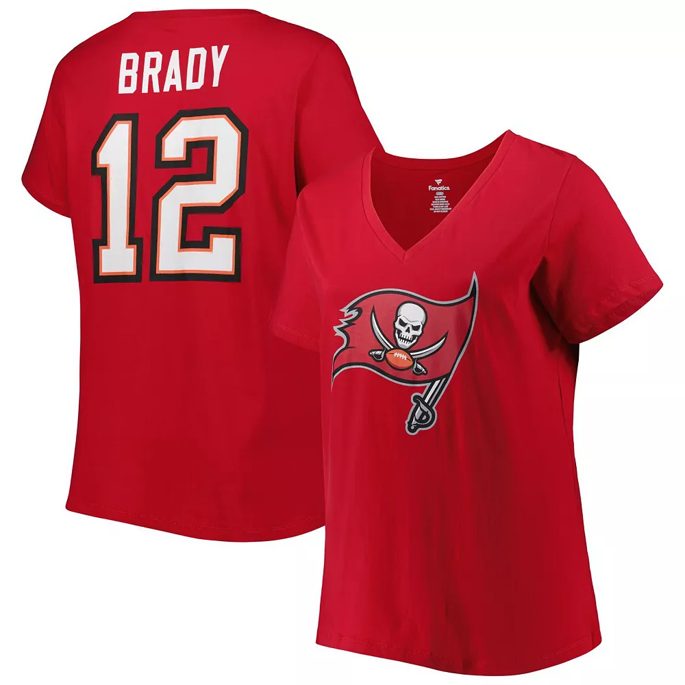 Women's Fanatics Branded Tom Brady Red Tampa Bay Buccaneers Plus Size Player Name & Number Logo V-Neck T-Shirt 3 Women's Fanatics Branded Tom Brady Red Tampa Bay Buccaneers Plus Size Player Name & Number Logo V-Neck T-Shirt