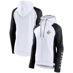 Women's Fanatics Branded White/Black New Orleans Saints End Around Raglan Full-Zip Hoodie