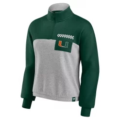 Women's Fanatics Branded Green/Heathered Gray Miami Hurricanes Sideline to Sideline Colorblock Quarter-Zip Jacket -Fanatics Clothing Shop 6001441 ALT2
