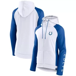 Women's Fanatics Branded White/Royal Indianapolis Colts End Around Raglan Full-Zip Hoodie