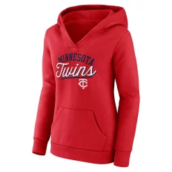 Women's Fanatics Branded Red Minnesota Twins Simplicity Crossover V-Neck Pullover Hoodie -Fanatics Clothing Shop 6002373 ALT2