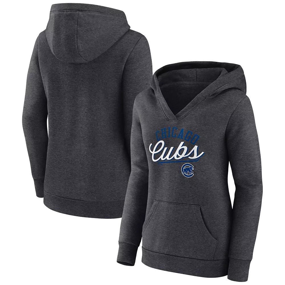 Women's Fanatics Branded Heather Charcoal Chicago Cubs Simplicity Crossover V-Neck Pullover Hoodie 3 Women's Fanatics Branded Heather Charcoal Chicago Cubs Simplicity Crossover V-Neck Pullover Hoodie