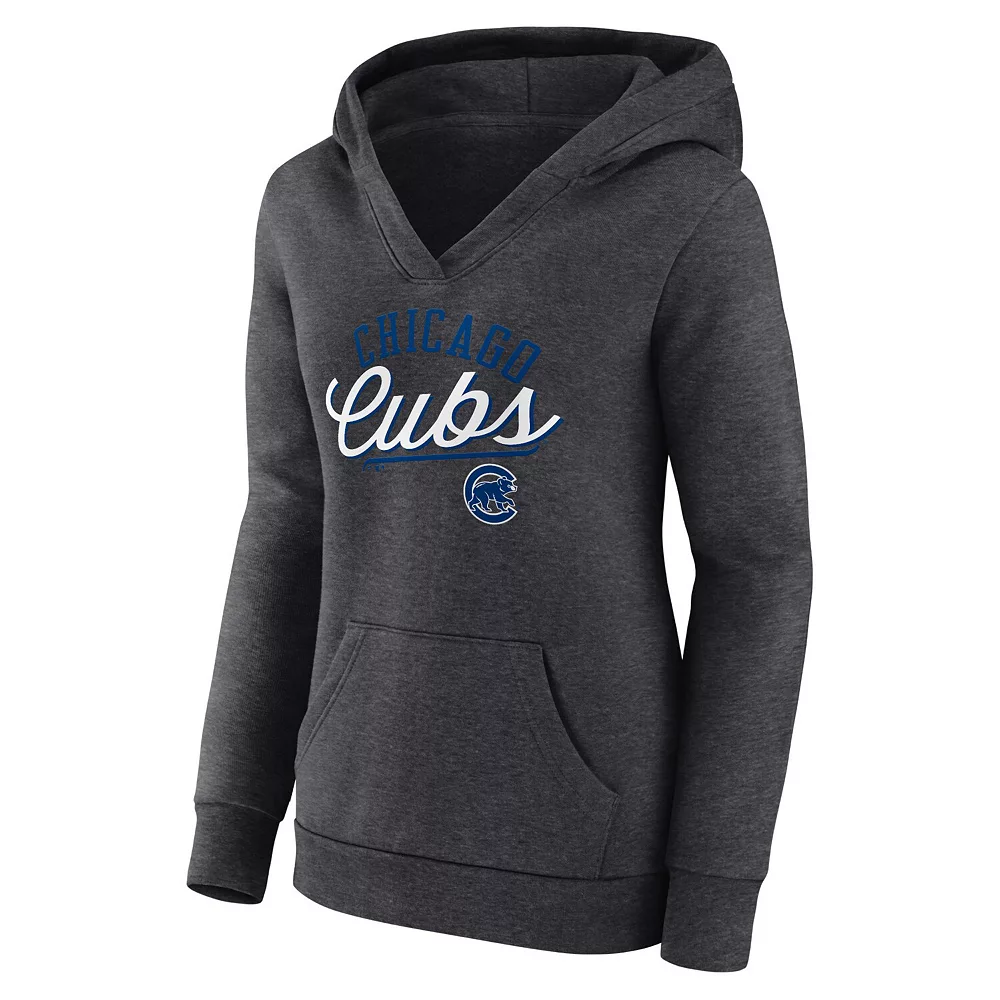 Women's Fanatics Branded Heather Charcoal Chicago Cubs Simplicity Crossover V-Neck Pullover Hoodie 5 Women's Fanatics Branded Heather Charcoal Chicago Cubs Simplicity Crossover V-Neck Pullover Hoodie - Image 3