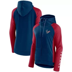 Women's Fanatics Branded Navy/Red Houston Texans End Around Raglan Full-Zip Hoodie