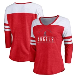 Women's Fanatics Branded Heather Red/White Los Angeles Angels League Leader Tri-Blend Three-Quarter Sleeve V-Neck T-Shirt -Fanatics Clothing Shop 6002546 ALT