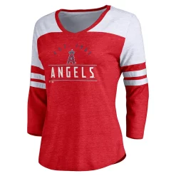 Women's Fanatics Branded Heather Red/White Los Angeles Angels League Leader Tri-Blend Three-Quarter Sleeve V-Neck T-Shirt -Fanatics Clothing Shop 6002546 ALT2