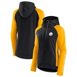 Women's Fanatics Branded Black/Gold Pittsburgh Steelers End Around Raglan Full-Zip Hoodie