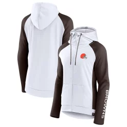 Women's Fanatics Branded White/Brown Cleveland Browns End Around Raglan Full-Zip Hoodie