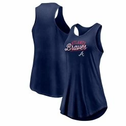Women's Fanatics Branded Navy Atlanta Braves Simplicity Swing Racerback Scoop Neck Tank Top -Fanatics Clothing Shop 6011865 ALT