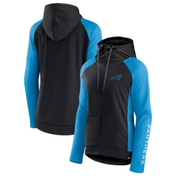 Women's Fanatics Branded Black/Blue Carolina Panthers End Around Raglan Full-Zip Hoodie