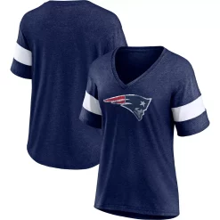 Women's Fanatics Branded Heathered Navy/White New England Patriots Distressed Team Tri-Blend V-Neck T-Shirt