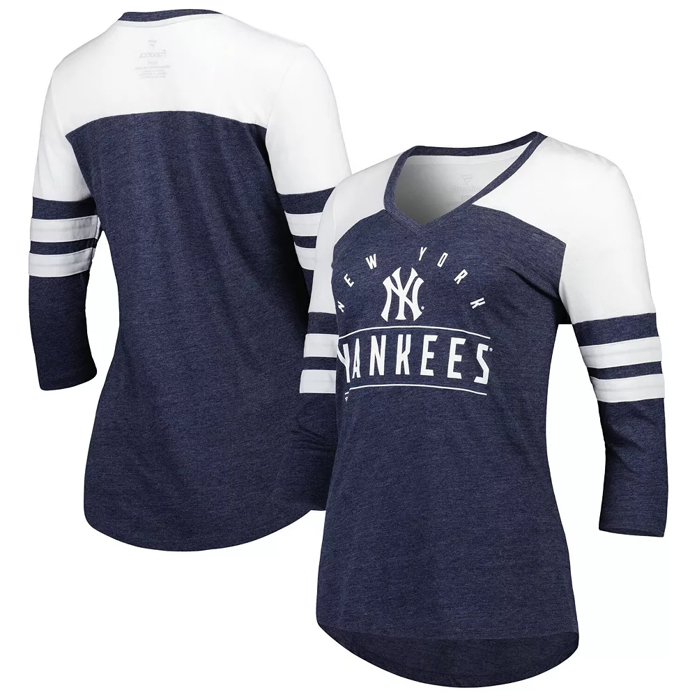 Women's Fanatics Branded Heather Navy New York Yankees League Leader Tri-Blend 3/4-Sleeve V-Neck T-Shirt 4 Women's Fanatics Branded Heather Navy New York Yankees League Leader Tri-Blend 3/4-Sleeve V-Neck T-Shirt - Image 2