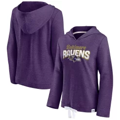 Women's Fanatics Branded Heathered Purple Baltimore Ravens First Team Flowy Pullover Hoodie