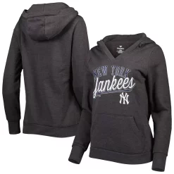 Women's Fanatics Branded Heather Charcoal New York Yankees Simplicity Crossover V-Neck Pullover Hoodie -Fanatics Clothing Shop 6026365 ALT