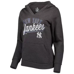 Women's Fanatics Branded Heather Charcoal New York Yankees Simplicity Crossover V-Neck Pullover Hoodie -Fanatics Clothing Shop 6026365 ALT2
