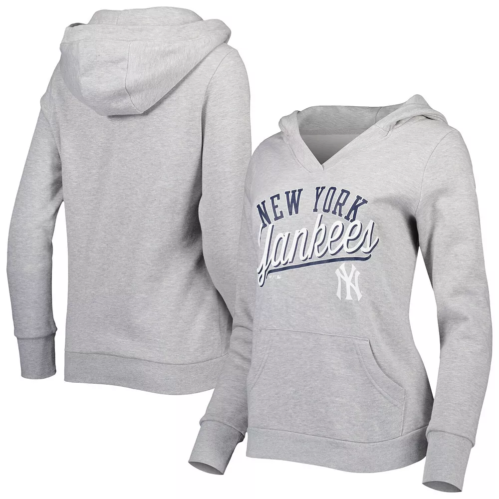 Women's Fanatics Branded Heather Gray New York Yankees Simplicity Crossover V-Neck Pullover Hoodie 3 Women's Fanatics Branded Heather Gray New York Yankees Simplicity Crossover V-Neck Pullover Hoodie