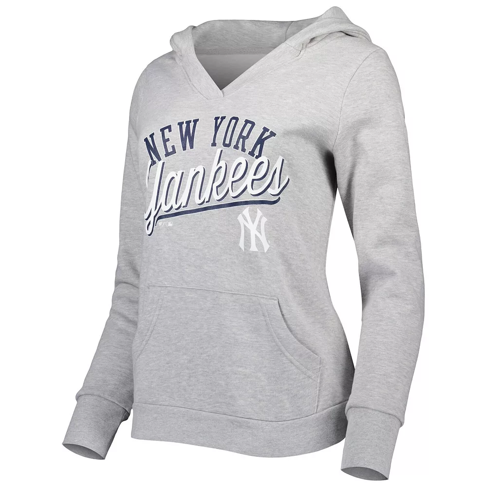 Women's Fanatics Branded Heather Gray New York Yankees Simplicity Crossover V-Neck Pullover Hoodie 5 Women's Fanatics Branded Heather Gray New York Yankees Simplicity Crossover V-Neck Pullover Hoodie - Image 3