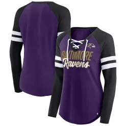 Women's Fanatics Branded Purple/Black Baltimore Ravens True to Form Raglan Lace-Up V-Neck Long Sleeve T-Shirt -Fanatics Clothing Shop 6027660 ALT