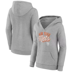 Women's Fanatics Branded Heather Gray New York Mets Simplicity Crossover V-Neck Pullover Hoodie -Fanatics Clothing Shop 6027906 ALT
