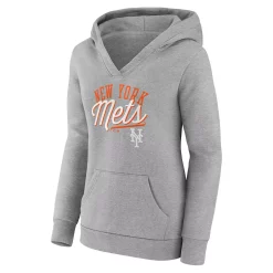 Women's Fanatics Branded Heather Gray New York Mets Simplicity Crossover V-Neck Pullover Hoodie -Fanatics Clothing Shop 6027906 ALT2
