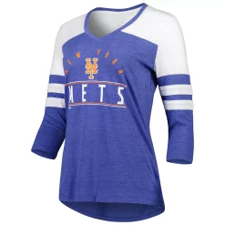 Women's Fanatics Branded Heather Royal New York Mets League Leader Tri-Blend 3/4-Sleeve V-Neck T-Shirt -Fanatics Clothing Shop 6028792 ALT2