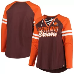 Women's Fanatics Branded Brown/Orange Cleveland Browns Plus Size True to Form Lace-Up V-Neck Raglan Long Sleeve T-Shirt -Fanatics Clothing Shop 6064074 ALT