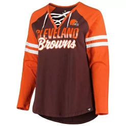 Women's Fanatics Branded Brown/Orange Cleveland Browns Plus Size True to Form Lace-Up V-Neck Raglan Long Sleeve T-Shirt -Fanatics Clothing Shop 6064074 ALT2