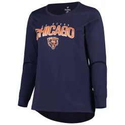 Women's Fanatics Branded Navy Chicago Bears Plus Size Measure Distance Scoop Neck Long Sleeve T-Shirt -Fanatics Clothing Shop 6064103 ALT2