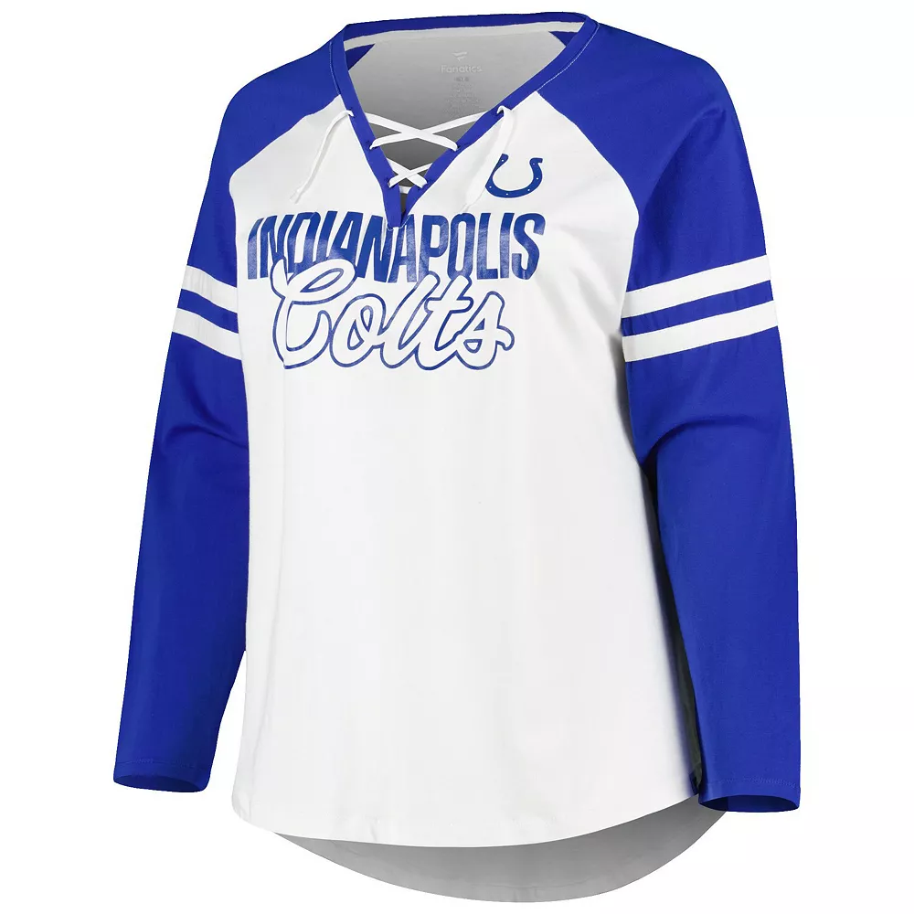 Women's Fanatics Branded Royal/White Indianapolis Colts Plus Size True to Form Lace-Up V-Neck Raglan Long Sleeve T-Shirt 5 Women's Fanatics Branded Royal/White Indianapolis Colts Plus Size True to Form Lace-Up V-Neck Raglan Long Sleeve T-Shirt - Image 3