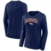 Women's Fanatics Branded Navy Denver Broncos Plus Size Measure Distance Scoop Neck Long Sleeve T-Shirt -Fanatics Clothing Shop 6064137