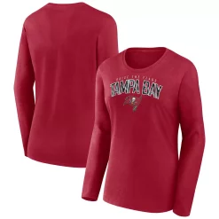 Women's Fanatics Branded Red Tampa Bay Buccaneers Plus Size Measure Distance Scoop Neck Long Sleeve T-Shirt
