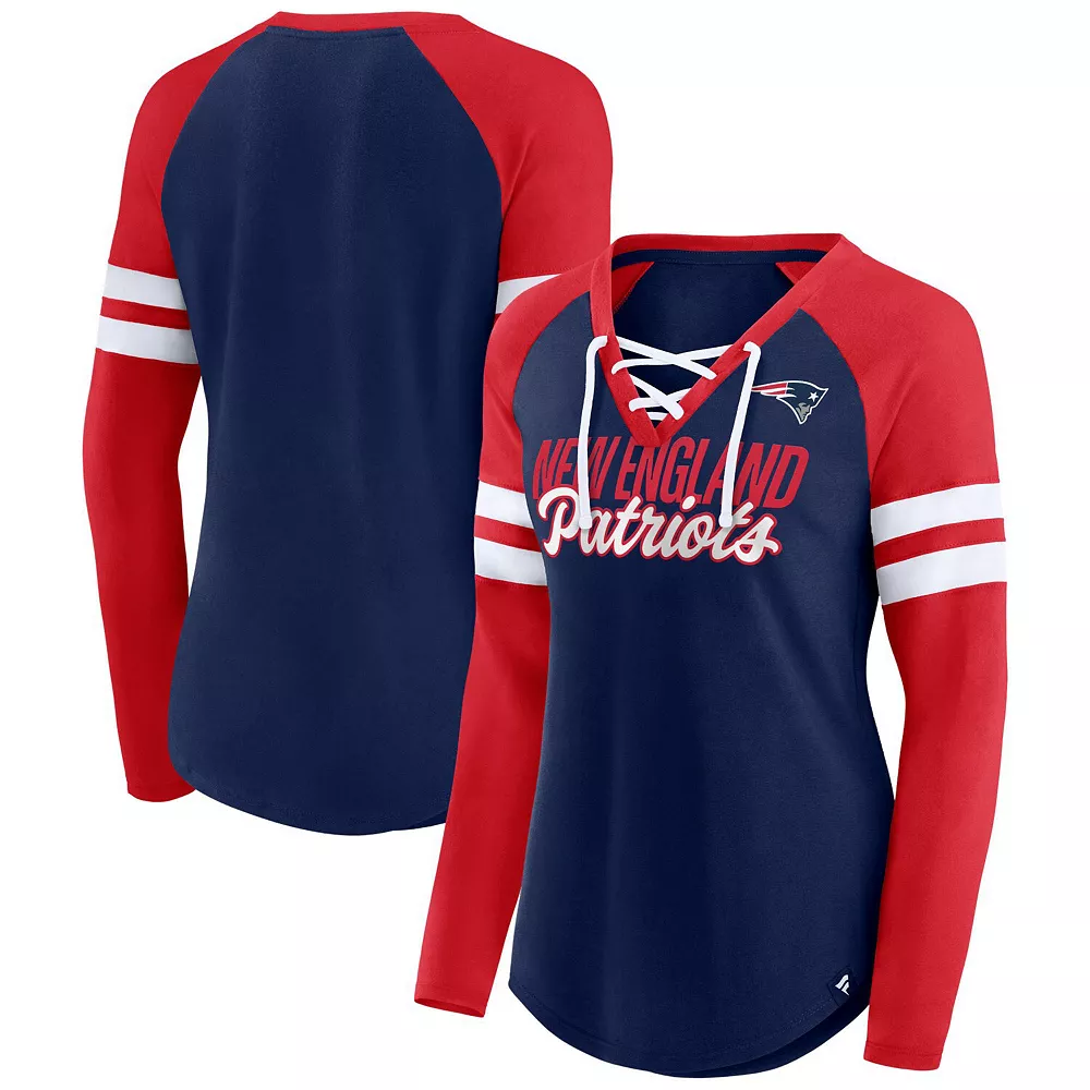 Women's Fanatics Branded Navy/Red New England Patriots Plus Size True to Form Lace-Up V-Neck Raglan Long Sleeve T-Shirt 3 Women's Fanatics Branded Navy/Red New England Patriots Plus Size True to Form Lace-Up V-Neck Raglan Long Sleeve T-Shirt