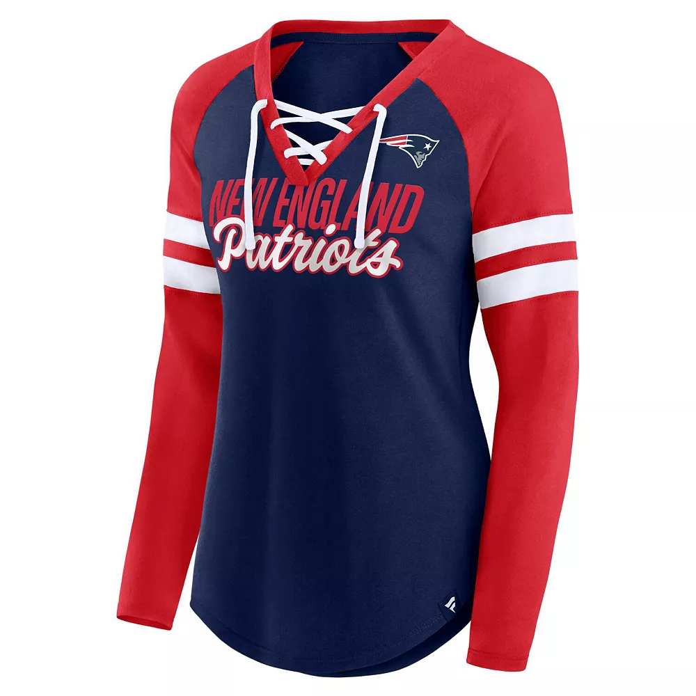 Women's Fanatics Branded Navy/Red New England Patriots Plus Size True to Form Lace-Up V-Neck Raglan Long Sleeve T-Shirt 5 Women's Fanatics Branded Navy/Red New England Patriots Plus Size True to Form Lace-Up V-Neck Raglan Long Sleeve T-Shirt - Image 3