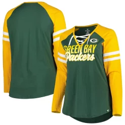 Women's Fanatics Branded Green/Gold Green Bay Packers Plus Size True to Form Lace-Up V-Neck Raglan Long Sleeve T-Shirt -Fanatics Clothing Shop 6064145 ALT