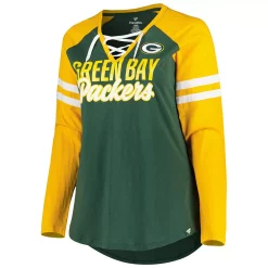 Women's Fanatics Branded Green/Gold Green Bay Packers Plus Size True to Form Lace-Up V-Neck Raglan Long Sleeve T-Shirt -Fanatics Clothing Shop 6064145 ALT2