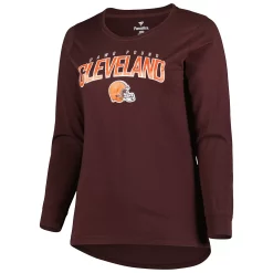 Women's Fanatics Branded Brown Cleveland Browns Plus Size Measure Distance Scoop Neck Long Sleeve T-Shirt -Fanatics Clothing Shop 6064150 ALT2