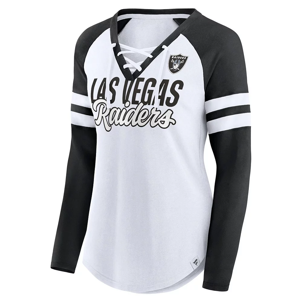 Women's Fanatics Branded White Las Vegas Raiders Plus Size True to Form Lace-Up V-Neck Raglan Long Sleeve T-Shirt 5 Women's Fanatics Branded White Las Vegas Raiders Plus Size True to Form Lace-Up V-Neck Raglan Long Sleeve T-Shirt - Image 3