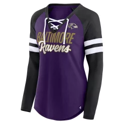 Women's Fanatics Branded Purple/Black Baltimore Ravens Plus Size True to Form Lace-Up V-Neck Raglan Long Sleeve T-Shirt -Fanatics Clothing Shop 6064166 ALT2