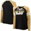 Women's Fanatics Branded Black/Vegas Gold New Orleans Saints Plus Size True to Form Lace-Up V-Neck Raglan Long Sleeve T-Shirt -Fanatics Clothing Shop 6064176