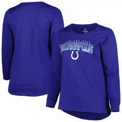 Women's Fanatics Branded Royal Indianapolis Colts Plus Size Measure Distance Scoop Neck Long Sleeve T-Shirt