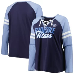 Women's Fanatics Branded Navy/Light Blue Tennessee Titans Plus Size True to Form Lace-Up V-Neck Raglan Long Sleeve T-Shirt -Fanatics Clothing Shop 6064510 ALT