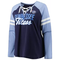 Women's Fanatics Branded Navy/Light Blue Tennessee Titans Plus Size True to Form Lace-Up V-Neck Raglan Long Sleeve T-Shirt -Fanatics Clothing Shop 6064510 ALT2