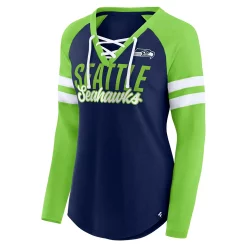Women's Fanatics Branded Navy/Neon Green Seattle Seahawks Plus Size True to Form Lace-Up V-Neck Raglan Long Sleeve T-Shirt -Fanatics Clothing Shop 6065013 ALT2