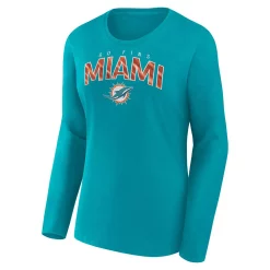 Women's Fanatics Branded Aqua Miami Dolphins Plus Size Measure Distance Scoop Neck Long Sleeve T-Shirt -Fanatics Clothing Shop 6065080 ALT2