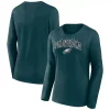 Women's Fanatics Branded Midnight Green Philadelphia Eagles Plus Size Measure Distance Scoop Neck Long Sleeve T-Shirt -Fanatics Clothing Shop 6065224