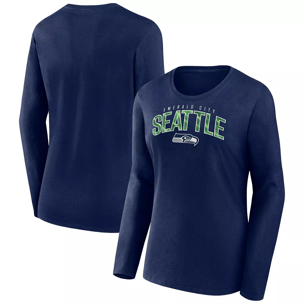 Women's Fanatics Branded College Navy Seattle Seahawks Plus Size Measure Distance Scoop Neck Long Sleeve T-Shirt 4 Women's Fanatics Branded College Navy Seattle Seahawks Plus Size Measure Distance Scoop Neck Long Sleeve T-Shirt - Image 2