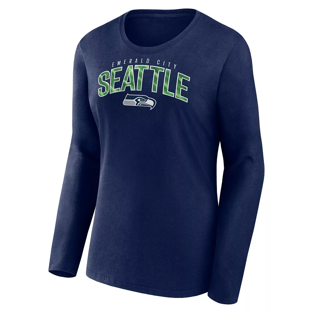 Women's Fanatics Branded College Navy Seattle Seahawks Plus Size Measure Distance Scoop Neck Long Sleeve T-Shirt 5 Women's Fanatics Branded College Navy Seattle Seahawks Plus Size Measure Distance Scoop Neck Long Sleeve T-Shirt - Image 3