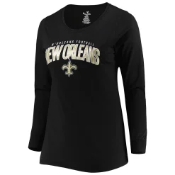 Women's Fanatics Branded Black New Orleans Saints Plus Size Measure Distance Scoop Neck Long Sleeve T-Shirt -Fanatics Clothing Shop 6079308 ALT2